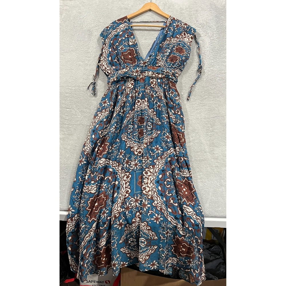 The Korner Maxi Dress Womens Medium Floral‎ Teal Brown Fairy Boho Whimsigoth